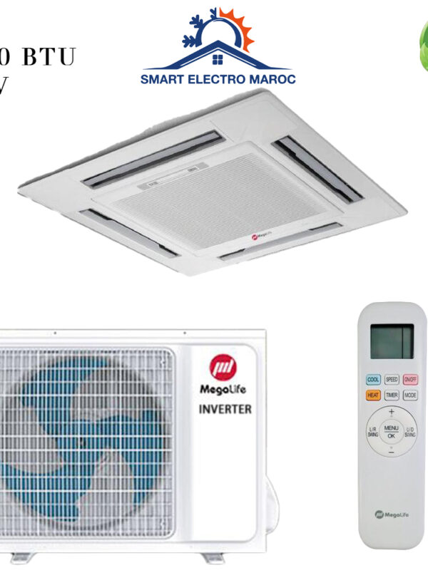 Climatiseur Cassette Mégalife 24000 BTU Inverter 7 kW, confort et efficacité pour moyenne et grande surface.