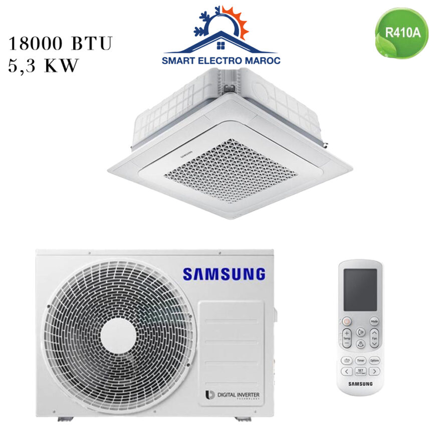 Climatiseur Cassette SAMSUNG 18000 BTU Inverter 5.3 kW, rafraîchissement performant et économique.