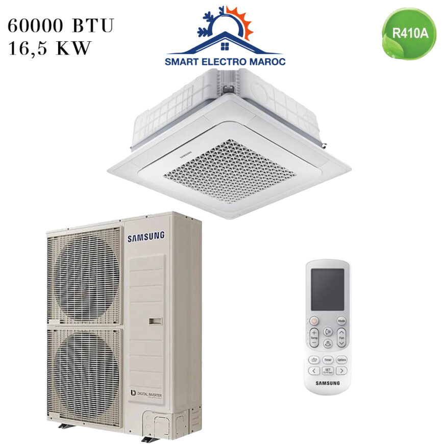 Climatiseur Cassette SAMSUNG 60000 BTU Inverter 16.5 kW, refroidissement puissant et économique pour grands espaces.