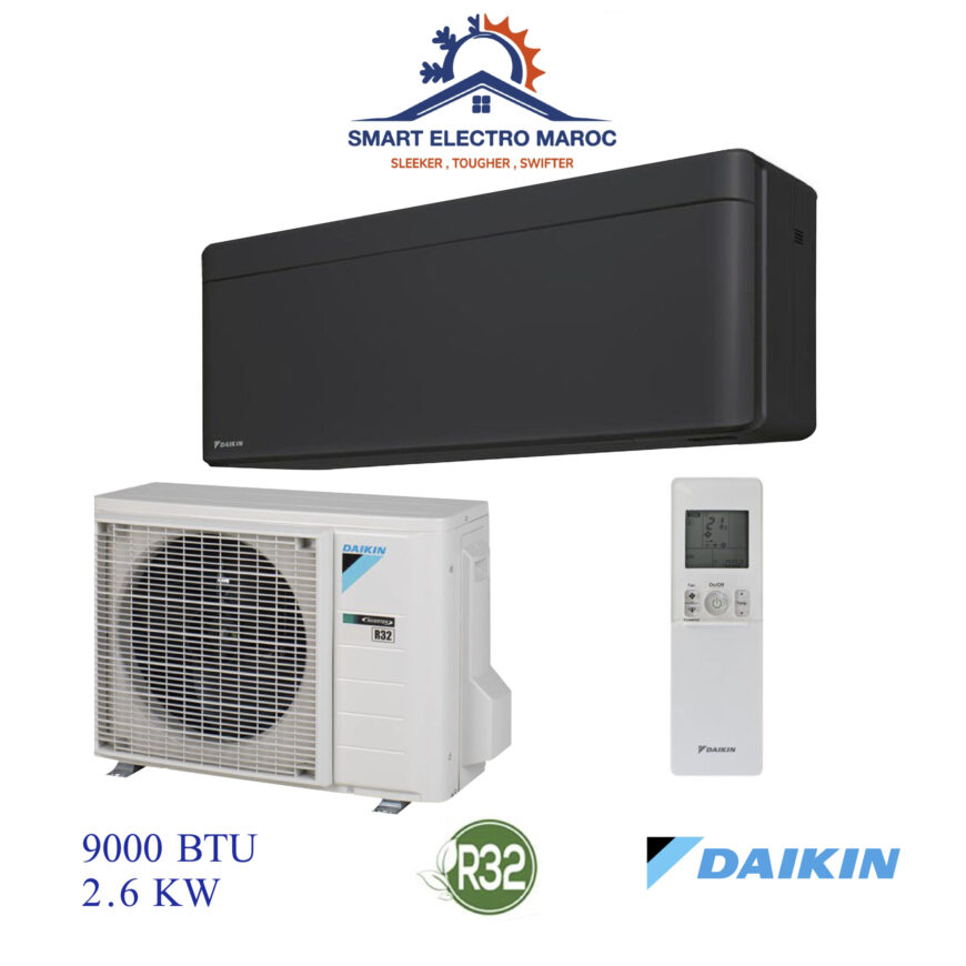 Climatiseur DAIKIN 9000 BTU Inverter Black, puissant et respectueux de l’environnement, avec haute performance et faible consommation.