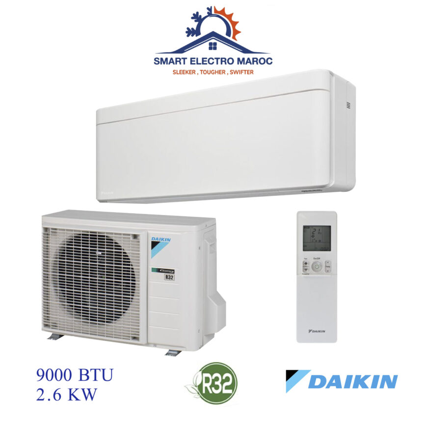 Climatiseur DAIKIN 9000 BTU Inverter, puissant et respectueux de l’environnement, avec haute performance et faible consommation.