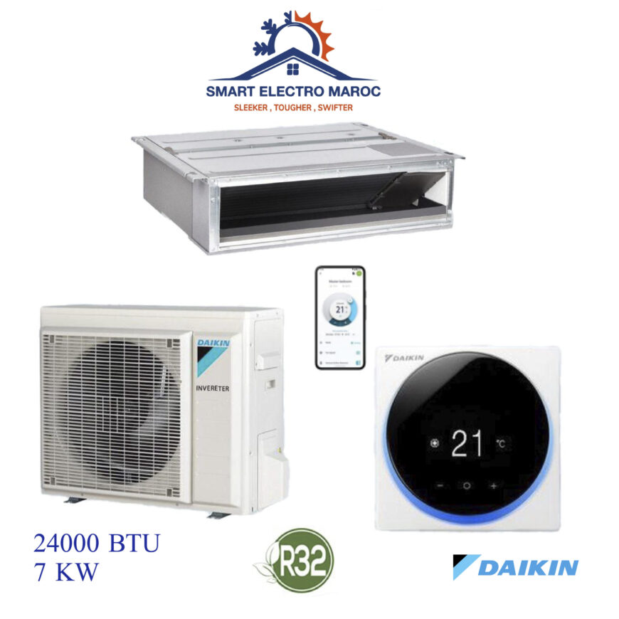 Climatiseur Gainable Daikin 24000 BTU Inverter 7 kW (R32), refroidissement puissant et économique, idéal pour moyenne surface.
