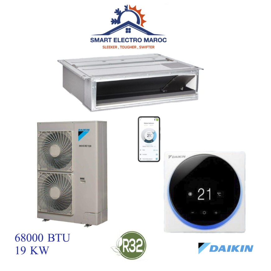 Climatiseur Gainable Daikin 68000 BTU Inverter 19 kW, puissant et économique, idéal pour grande surface et locaux commerciaux.