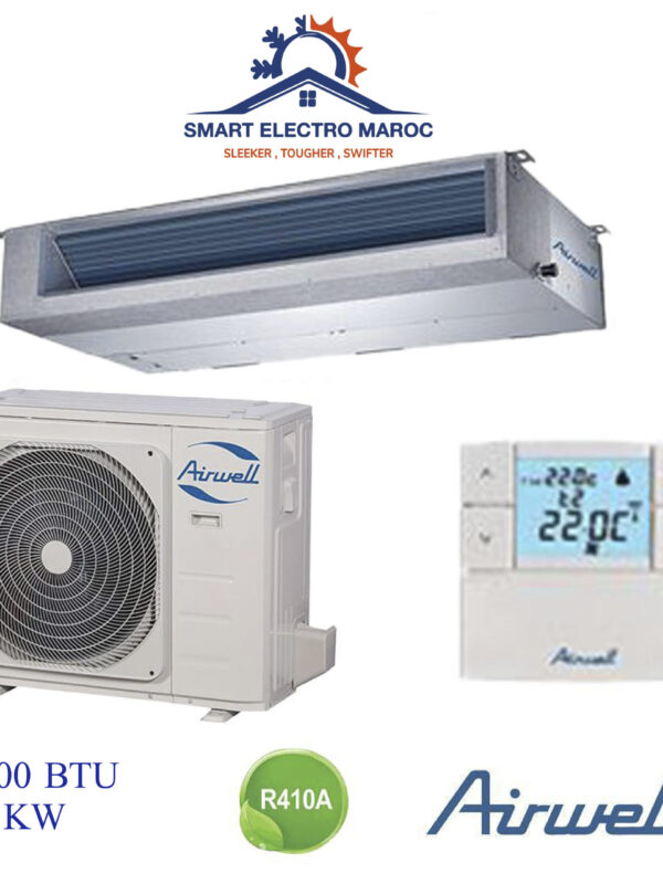 Climatiseur Gainable Airwell 18000 BTU R410 5.3 kW, idéal pour moyenne surface, refroidissement efficace et respectueux de l'environnement.