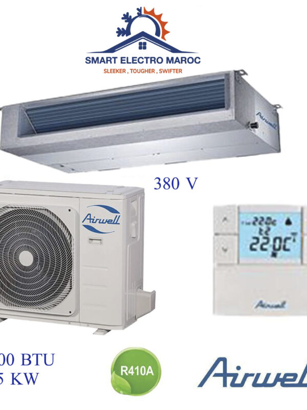 Climatiseur Gainable Airwell 36000 BTU 10.5 kW, idéal pour grande surface, refroidissement efficace et respectueux de l'environnement.