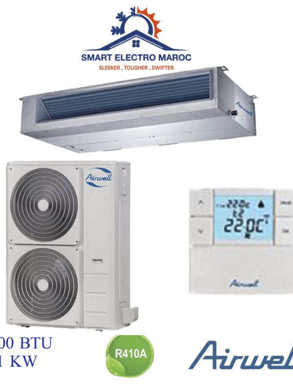 Climatiseur Gainable Airwell 48000 BTU 14.1 kW, idéal pour grandes surfaces, refroidissement rapide et efficace, discret et économe.