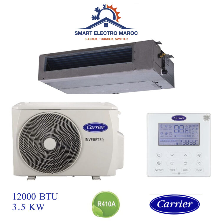 Climatiseur Gainable Carrier 12000 BTU Inverter 3.5 kW, performance et discrétion pour les petites surfaces.