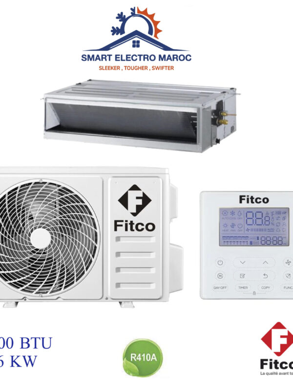 Climatiseur Gainable Fitco 36000 BTU 10.6 kW, pour grandes surfaces, avec installation discrète et efficace.