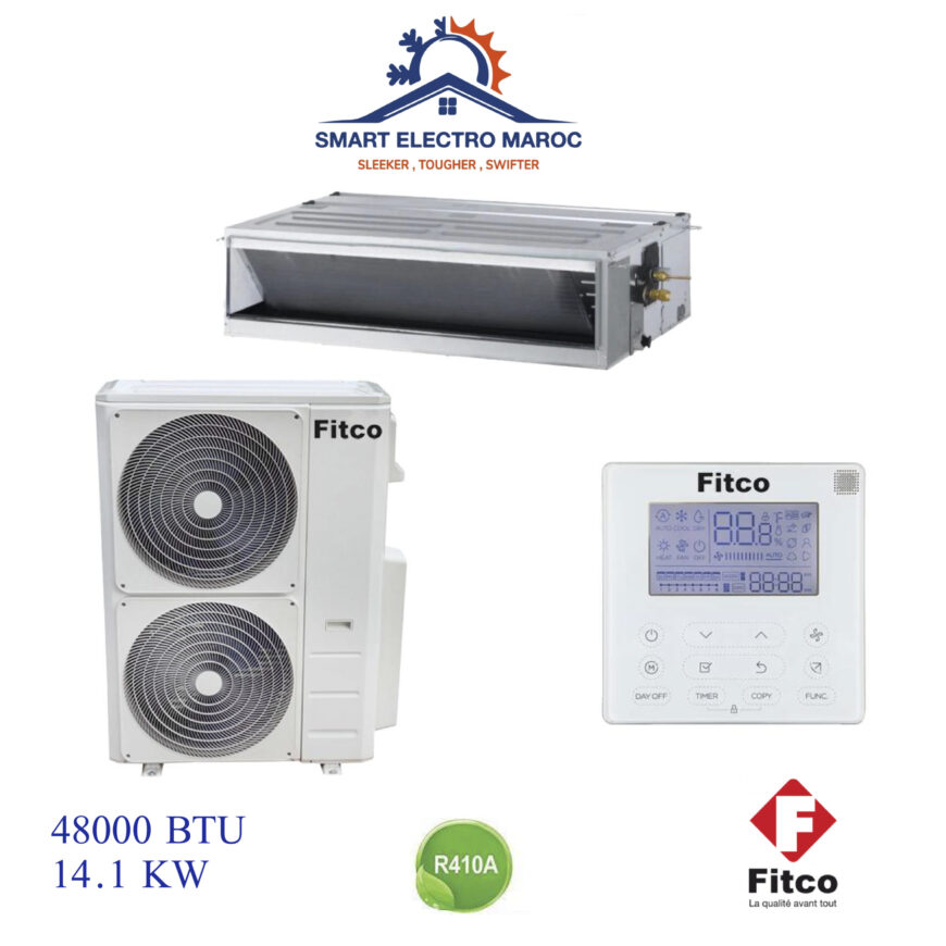 Climatiseur Gainable Fitco 48000 BTU 14.1 kW, pour très grandes surfaces, avec installation discrète et efficace.