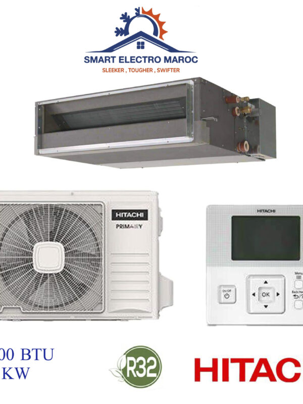 Climatiseur Gainable HITACHI 30000 BTU Inverter 8.7 kW, refroidissement performant et discret.
