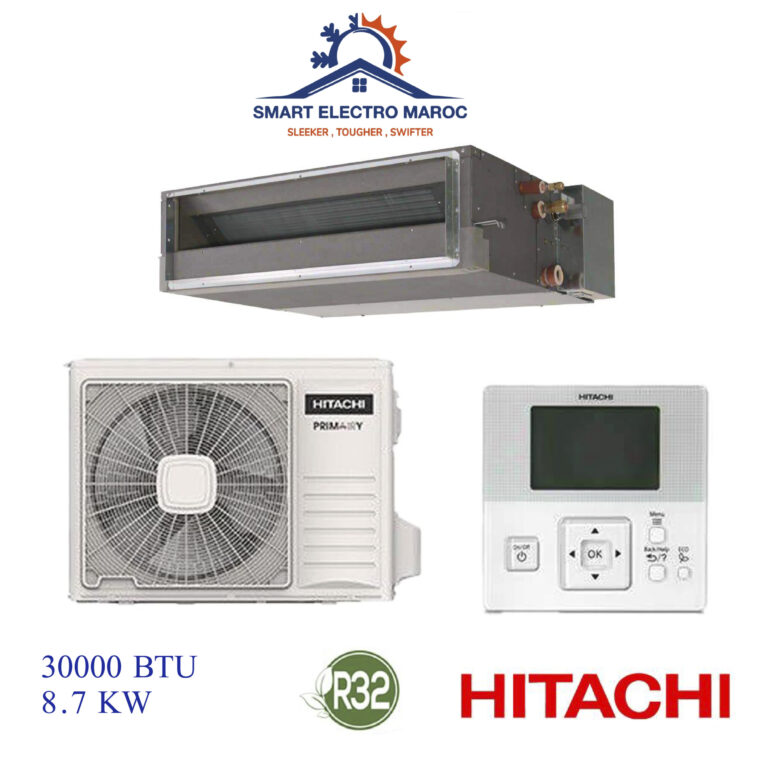 Climatiseur Gainable HITACHI 30000 BTU Inverter 8.7 kW, refroidissement performant et discret.