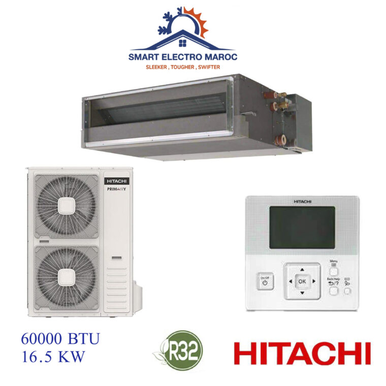 Climatiseur Gainable HITACHI 60000 BTU Inverter 16.5 kW, refroidissement puissant et discret.