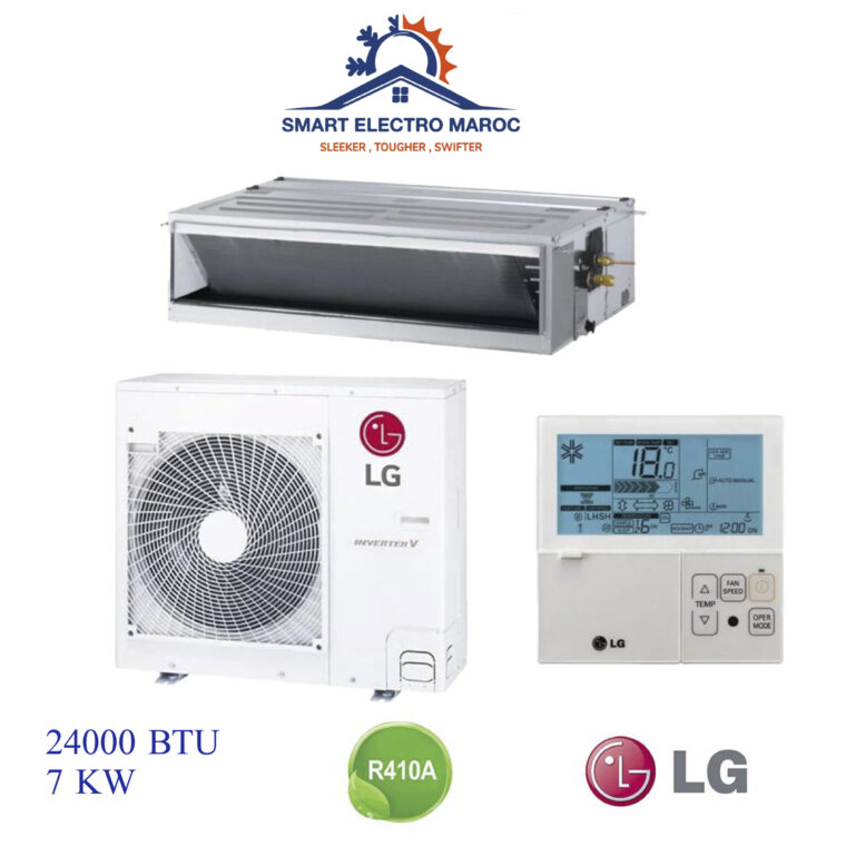 Climatiseur Gainable LG 24000 BTU Inverter 7 kW (ABNW24GM1S2), refroidissement éco-énergétique et discret.