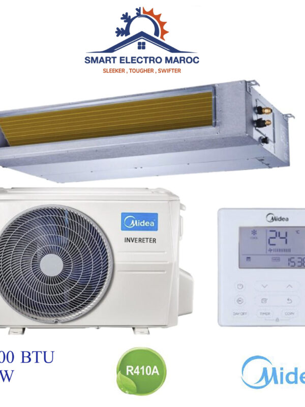 Climatiseur Gainable Midea 24000 BTU Inverter 7 kW, idéal pour les surfaces moyennes, offrant confort et économies d’énergie.
