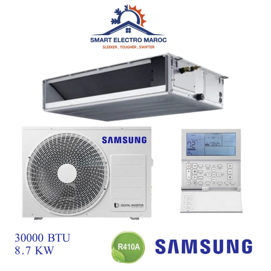 Climatiseur Gainable Samsung 30000 BTU Inverter 8.7 kW, refroidissement performant et discret.