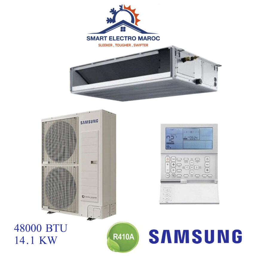 Climatiseur Gainable Samsung 48000 BTU Inverter 14.1 kW, refroidissement performant pour très grandes surfaces.