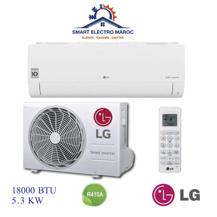 Climatiseur LG 18000 BTU Dual Inverter, puissant et respectueux de l’environnement, avec haute performance et faible consommation.