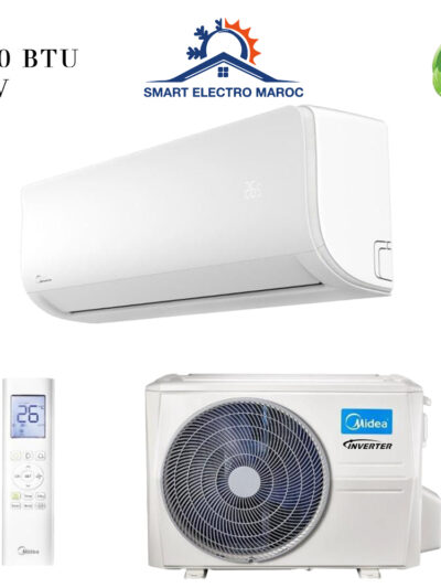 Climatiseur Midea 24000 BTU Inverter, économique et performant pour de grandes surfaces, avec gaz R410, respectueux de l’environnement.