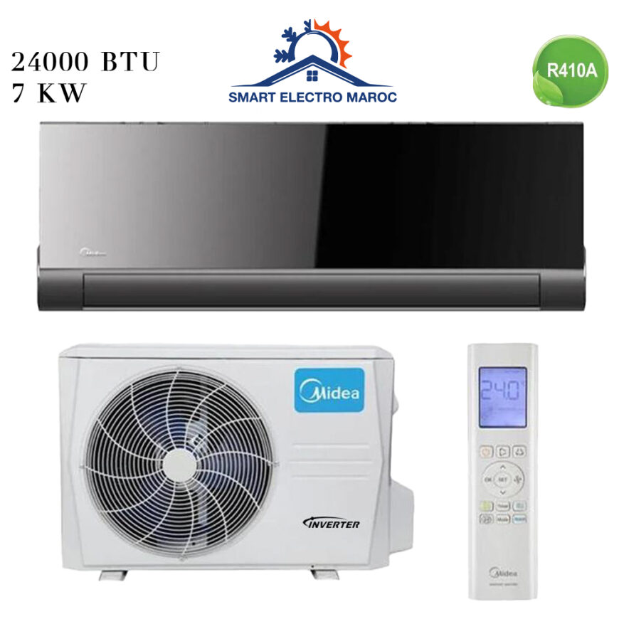 Climatiseur Midea 24000 BTU Inverter Black Mirror, performance maximale et design élégant.