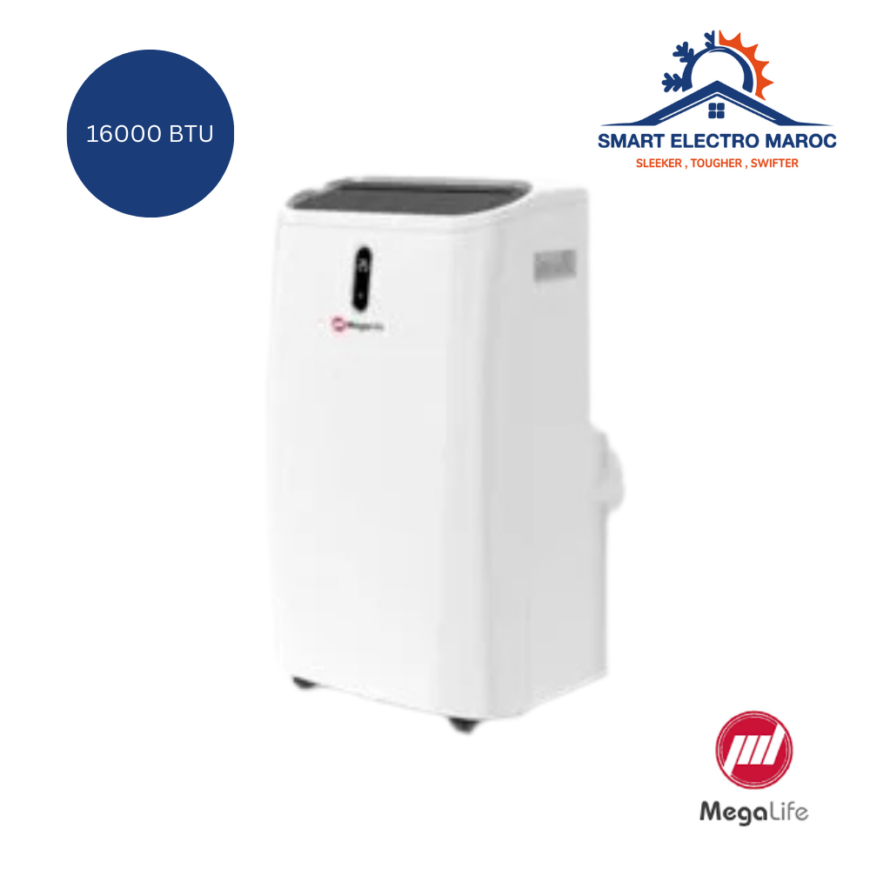Climatiseur Mobile Mégalife 16000 BTU, solution flexible pour un refroidissement rapide au Maroc.