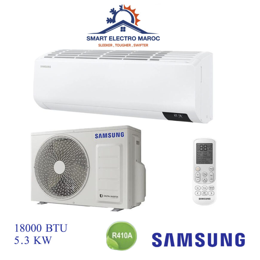 Climatiseur Samsung 18000 BTU Smart Inverter, refroidissement rapide et performant avec gaz R410.