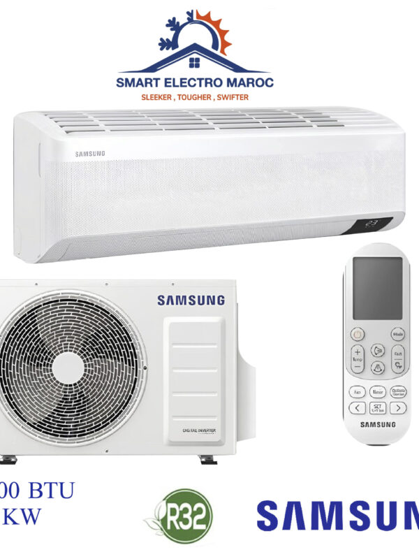 Climatiseur Samsung WindFree 18000 BTU, rafraîchissement homogène et silencieux, économique et écologique avec gaz R32.