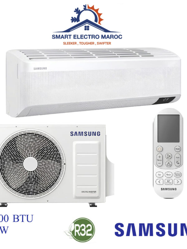 Climatiseur Samsung WindFree 24000 BTU, rafraîchissement puissant et silencieux, écologique et économique avec gaz R32.