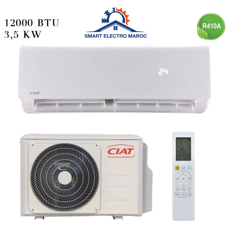 Climatiseur Split Mural CIAT 12000 BTU R410, haute performance et respect de l’environnement.