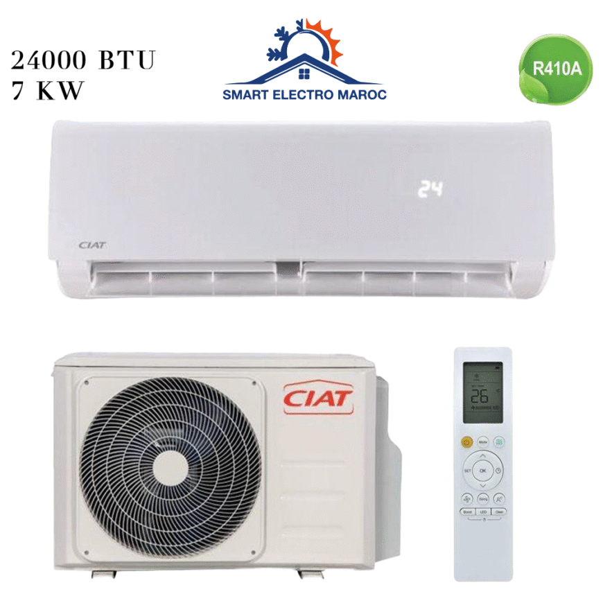 Climatiseur Split Mural CIAT 24000 BTU R410, puissance et efficacité énergétique.