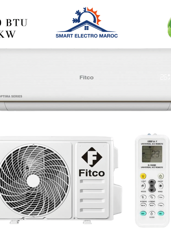 Climatiseur Split Mural Fitco 9000 BTU R410, performant et respectueux de l’environnement.