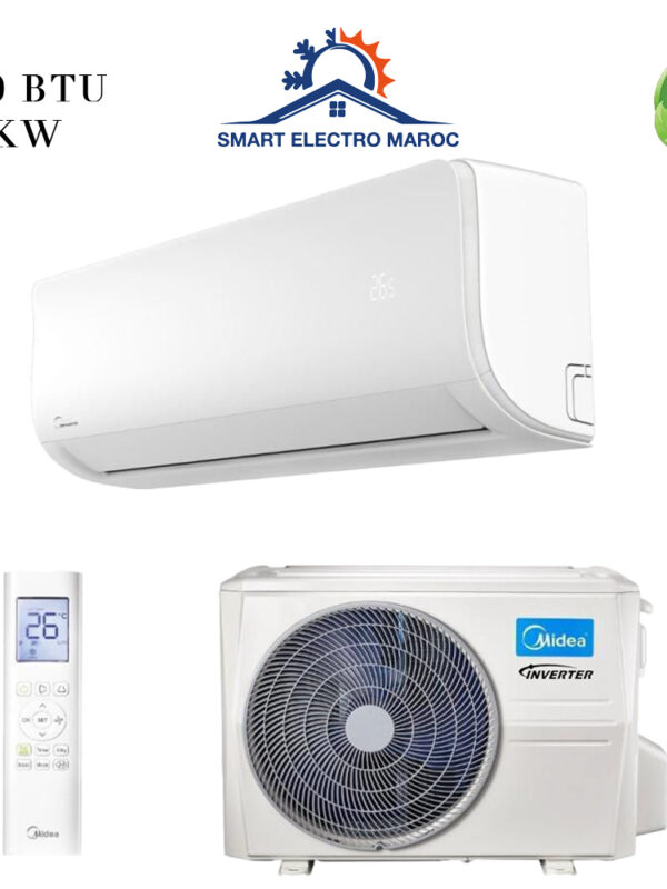 Climatiseur Split Mural Midea 9000 BTU R410, économique et performant, avec gaz respectueux de l’environnement.