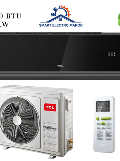 Climatiseur TCL 12000 BTU Inverter Black, performant et économique, avec installation en option et livraison gratuite au Maroc.