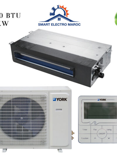 Climatiseur York Gainable 12000 BTU Inverter 3.5 kW, idéal pour petites et moyennes surfaces, offrant confort et économies d’énergie.