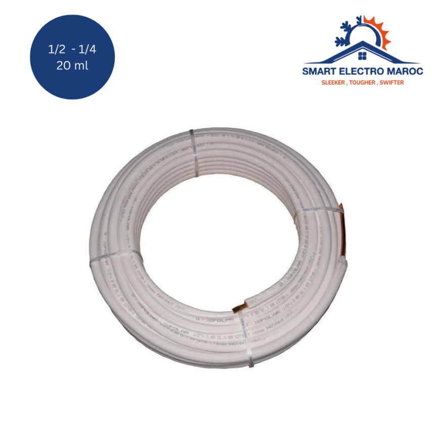 Rouleau de cuivre isolé 1/2 – 1/4 20 ml, idéal pour installations thermiques performantes.