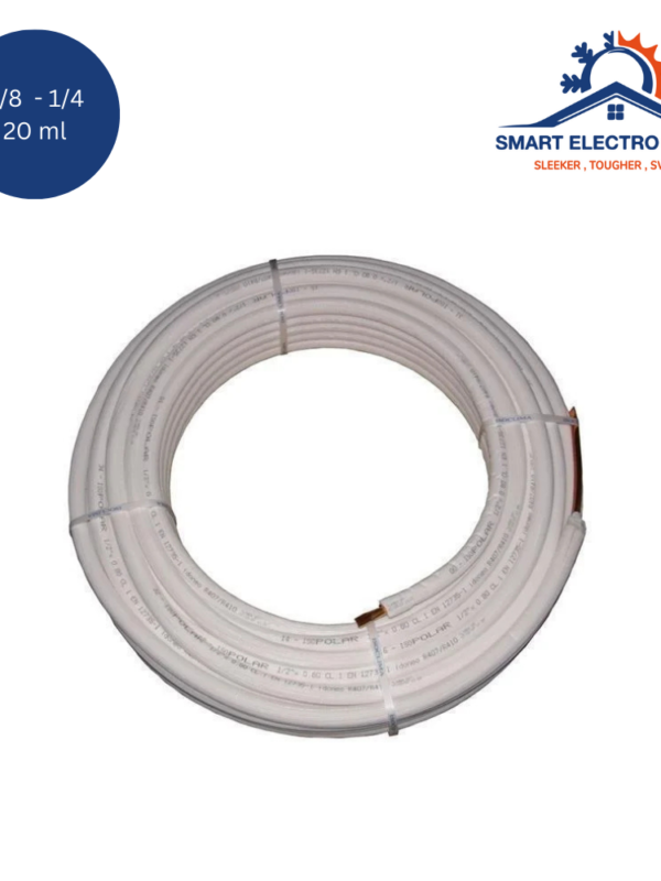Rouleau de cuivre isolé 3/8 – 1/4 20 ml, solution durable pour installations thermiques.